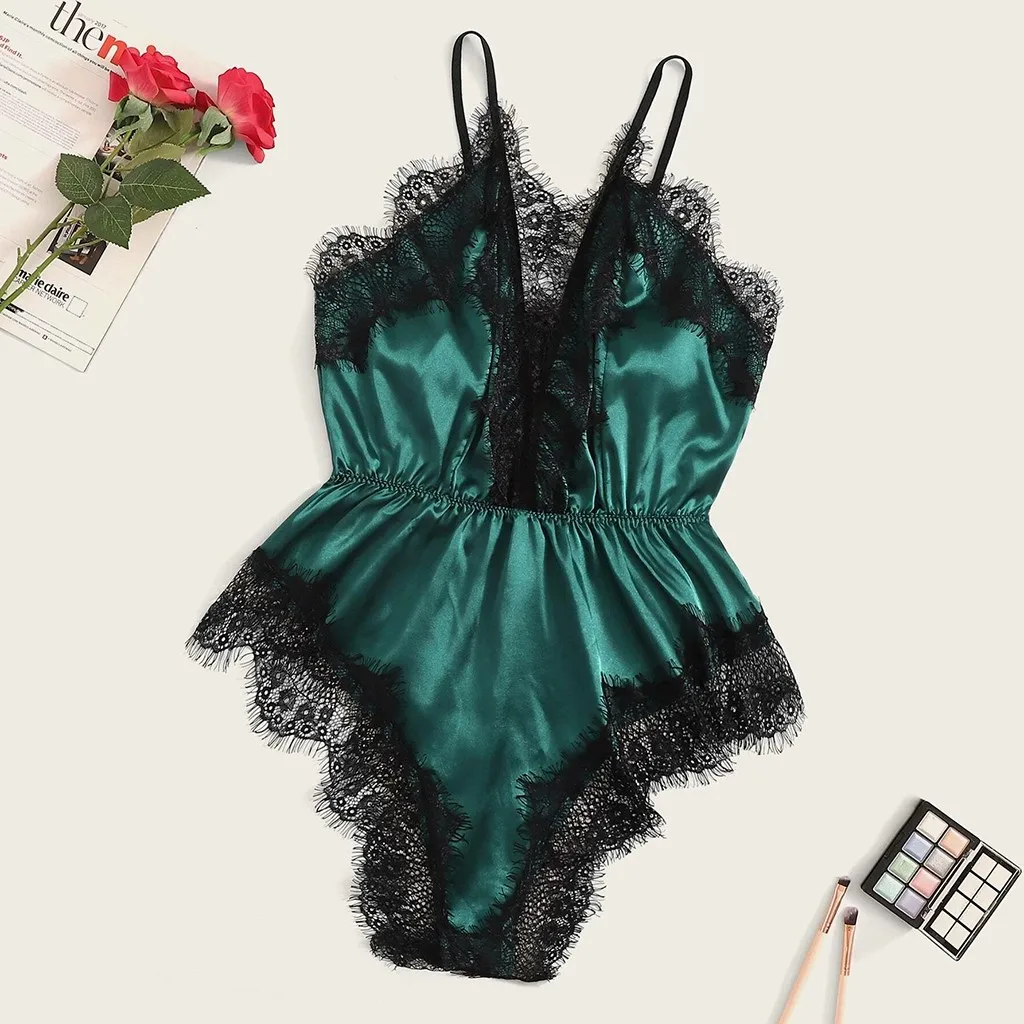 

Summer Women Pajamas Lace V-Neck Teddy Bodysuit Jumpsuit Plus Size Sexy Lingerie Sleeveless Sleepwear Vestido para dormir