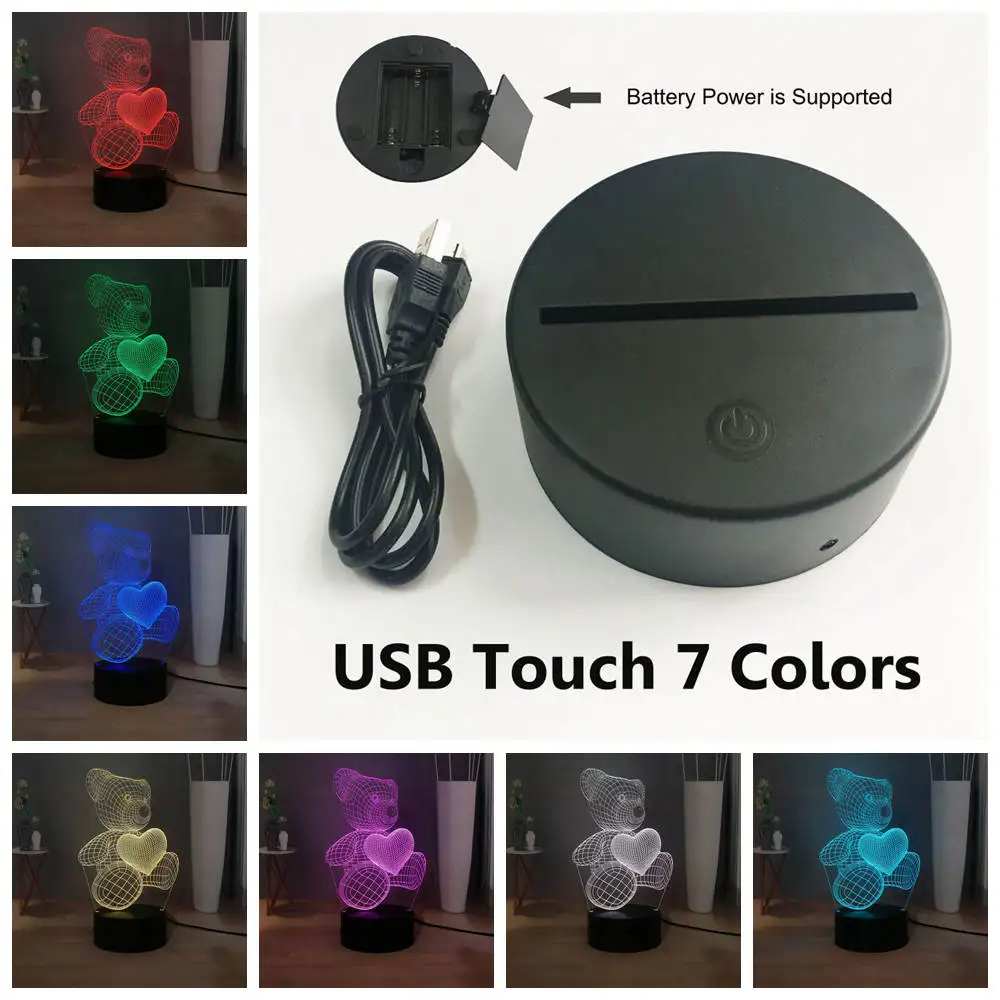 USB Touch 7 colors Милый детский Рождественский подарок USB маленький милый медведь в виде сердца 3D светодиодный RGB Ночной светильник атмосферная настольная лампа для маленьких девочек Декор для спальни - Испускаемый цвет: USB Touch 7 colors