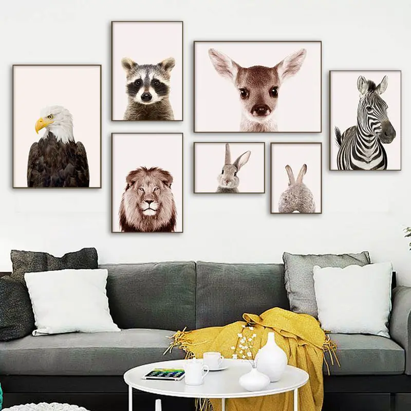 

Wall Art Tiger Lion Posters and Prints Elephant Giraffe Canvas Painting for Kids Room Orangutan Zebra Picture Room Decor Poster