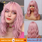 Синтетический парик GEMMA средней волны с челкой для чернокожих женщин, афроамериканский натуральный розовый Боб Лолита, косплей, термостойкие волосы