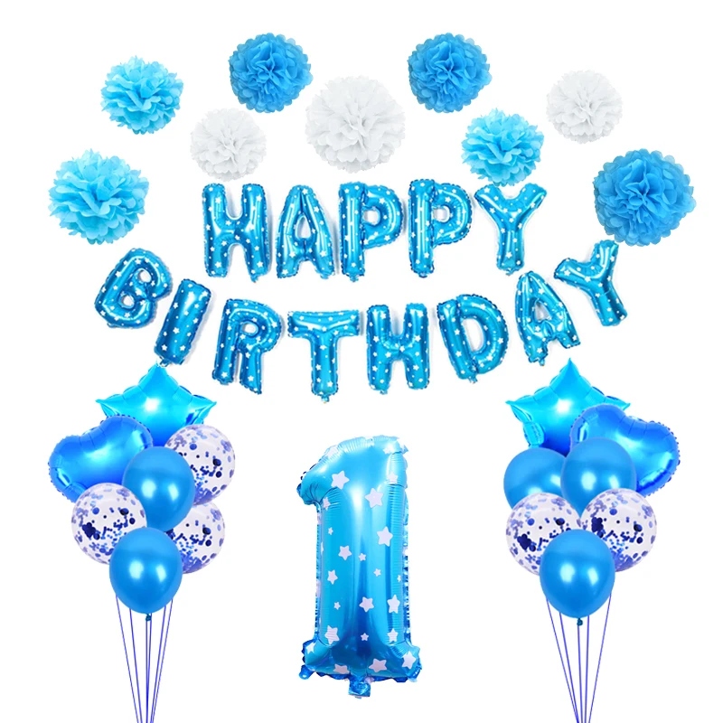 Синий ребенок 1 й День рождения мальчик вечевечерние НКА Foli 32 дюйма цифры