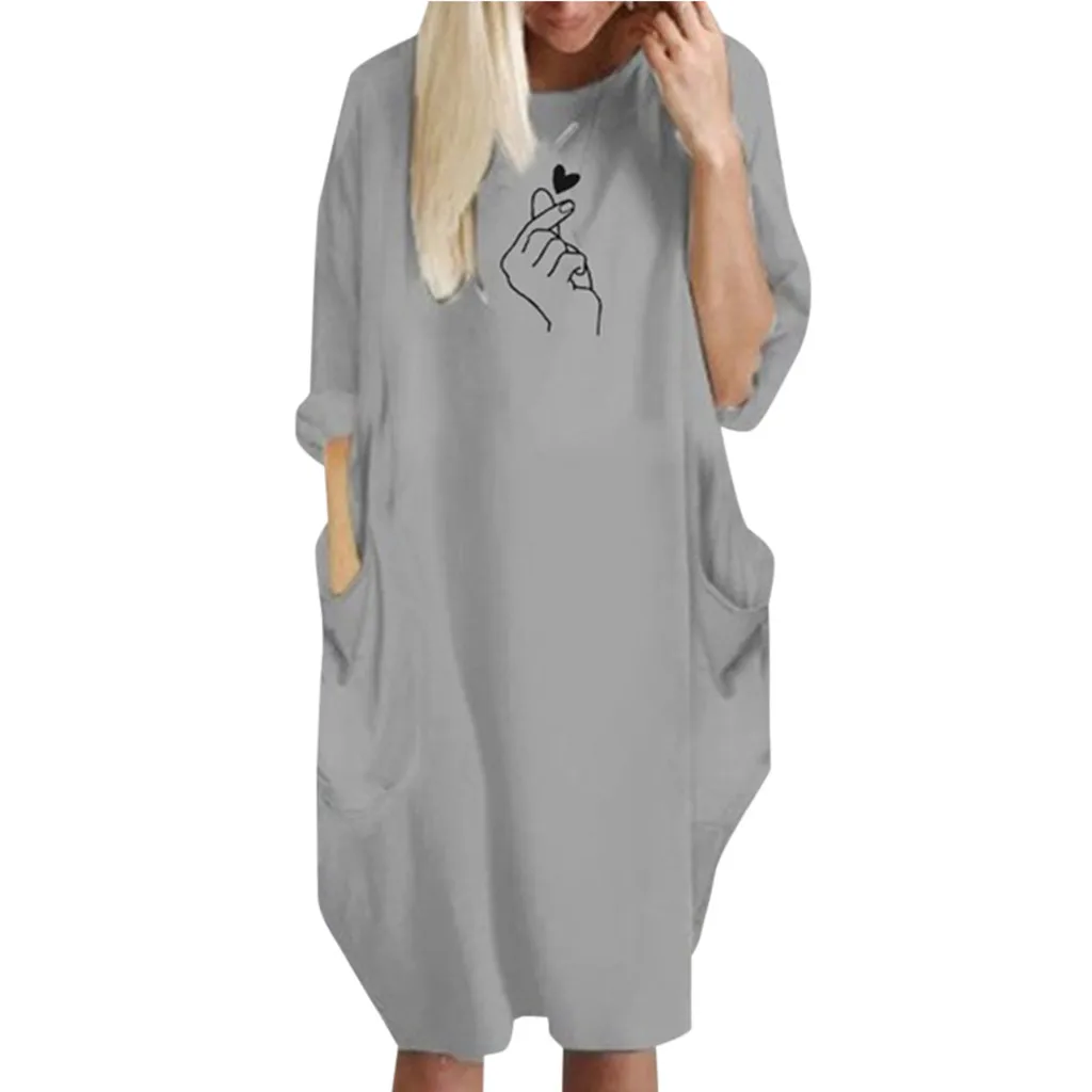 Всесезонные женские платья свободное платье с карманами Женские повседневные