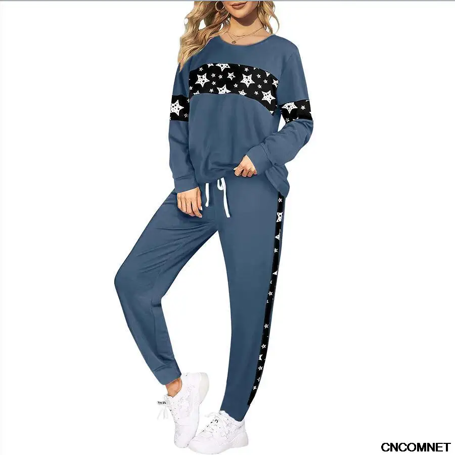 

Женский Повседневный комплект из 2 предметов, свободные брюки-карандаш со средней талией и поясом в стиле пэчворк + пуловеры с круглым вырез...