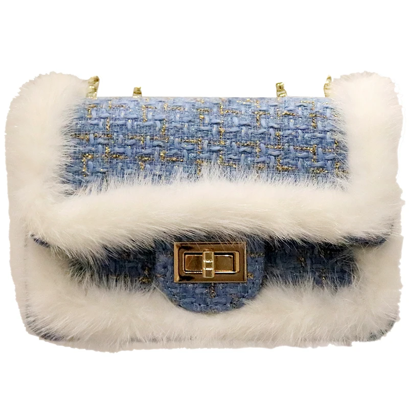 

Wool Mink fur Flap Crossbody Bag 2021 Fashion New High quality Women's Designer Handbag Lock Chain Shoulder Messenger Bag Purses