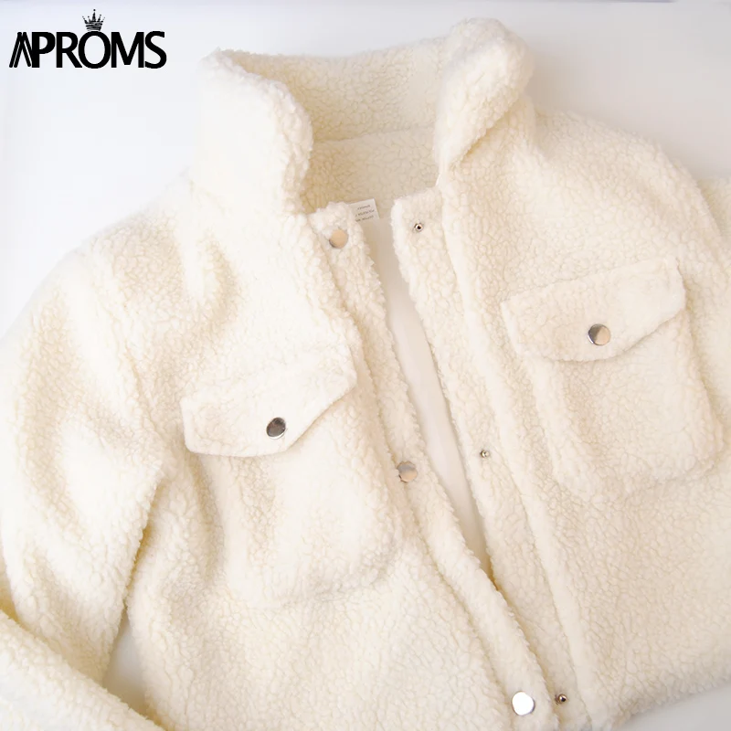 Aproms элегантная однотонная укороченная плюшевая куртка для женщин с передними