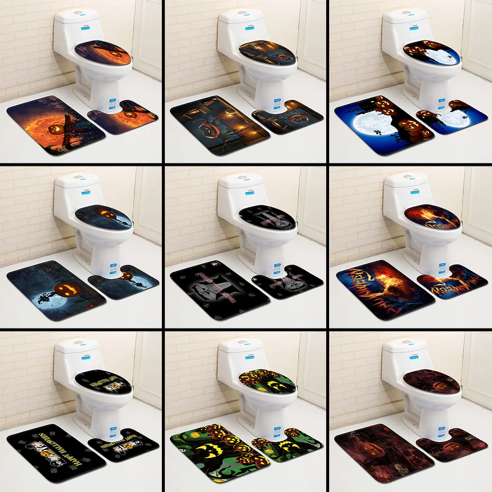 3 шт./компл. Набор ковриков для ванной на Хэллоуин с черепом фланелевый