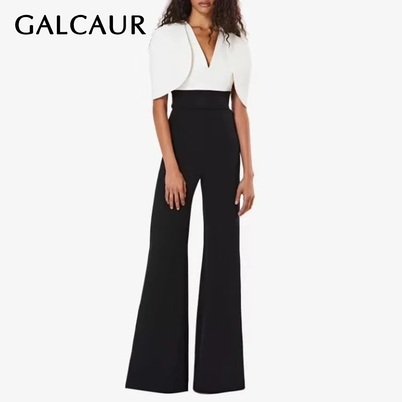 GALCAUR корейский элегантный лоскутной тканью модных Цвет комбинезон женский V