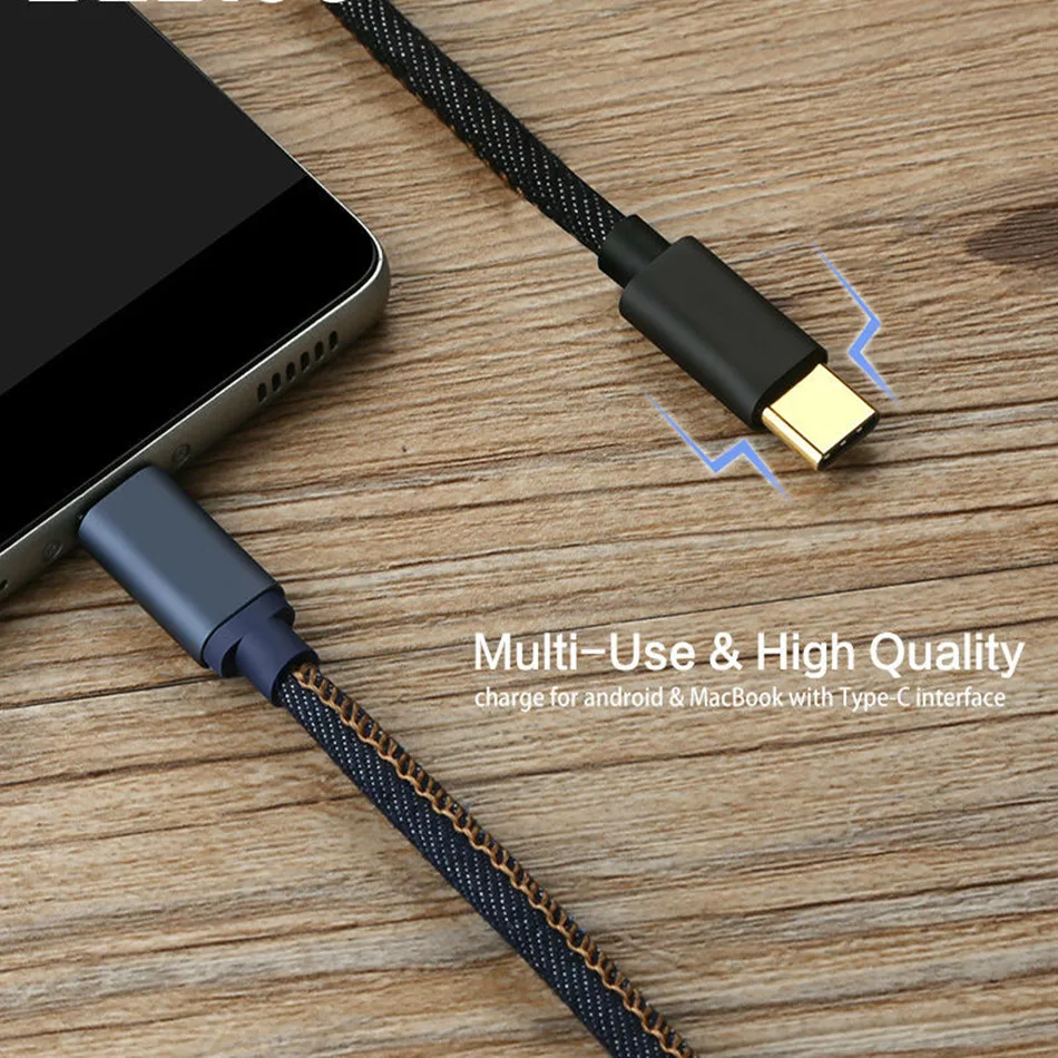 Джинсовый Плетеный usb type-C кабель USB C кабель для зарядного устройства для samsung S8 Xiaomi huawei P9 P10 plus usb type-C кабели для быстрой зарядки