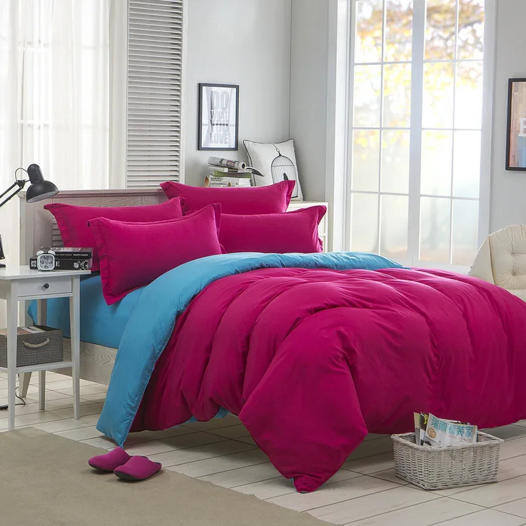 As Photo 22 Red Pure Color AB Side 4pcs Bedding Set 1.5m 1.8m 2m 2.2m Bed Sheet Duvet Cover Pillowcase Beds King Queen Double Size Bedlinens - Цвет: As Photo 22