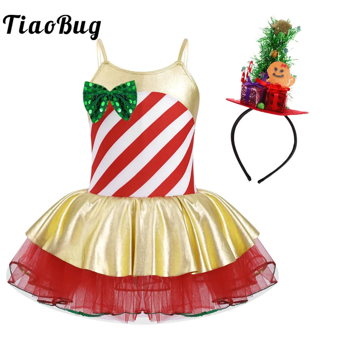 

Kids Little Girls Elf Christmas Dress Candy Cane Mrs Santa Claus Costume Stripes Carnival Festival Ballet Leotard Tutu Dress Set