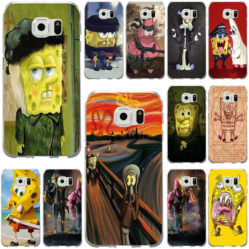 Spongebob квадраты арт для samsung Galaxy Note 2 3 5 8 9 S2 S3 S5 Mini S6 S7 S8 S9 S10 Edge Plus Lite Shell мягкие чехлы для телефонов