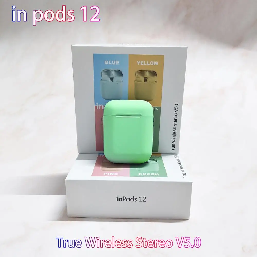 Green inpods Новинка, наушники inpods 12 TWS, Bluetooth, i7s, i11 5,0, наушники, стерео, спортивные, Hands-free, гарнитура PK i 12 tws i20 tws i80, fone de ouvido - Цвет: Green inpods