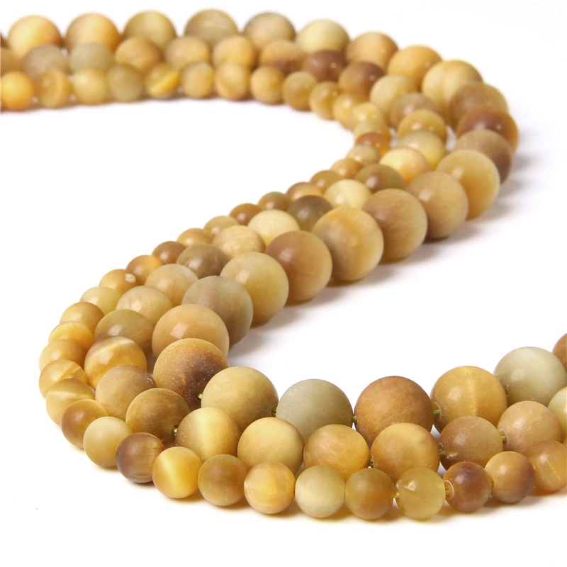 6-12ММ Натуральные матовые бусины круглой формы тигрового глаза золотистого цвета, свободные камни для браслетов, ожерелий, сережек и других украшений.