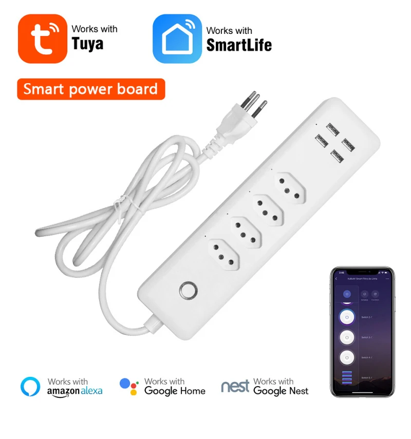 

WiFi Smart Power Strip Surge Protector With 4 BR Standard Outlets Plugs 4 USB Ports Extension Cord Work With Alexa & Google Home