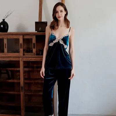 Женские бархатные пижамы Daeyard теплая Пижама с кружевами на осень и зиму пижамные