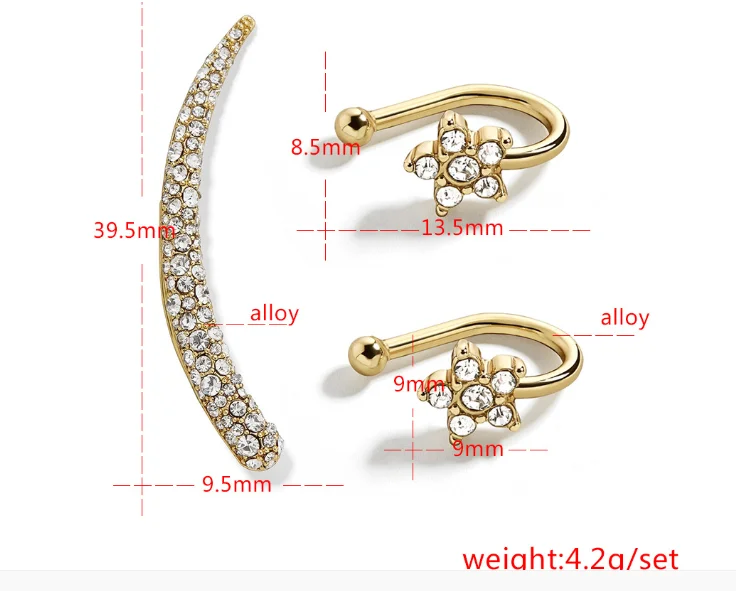 3 шт./компл. клипсы без пирсинга для женщин заколка девочек серьги каффы с рогом