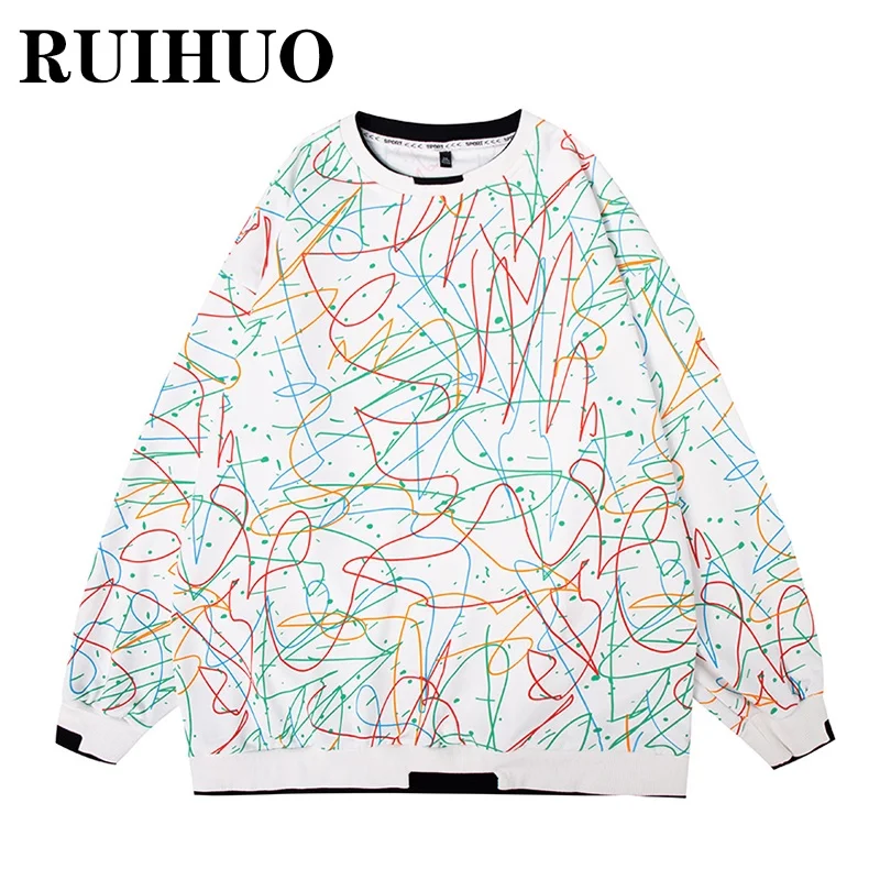 

RUIHUO Полосатый пуловер с ручной росписью свитшоты мужская одежда свитшот в Корейском стиле мужская модель осень 2021 Новое поступление