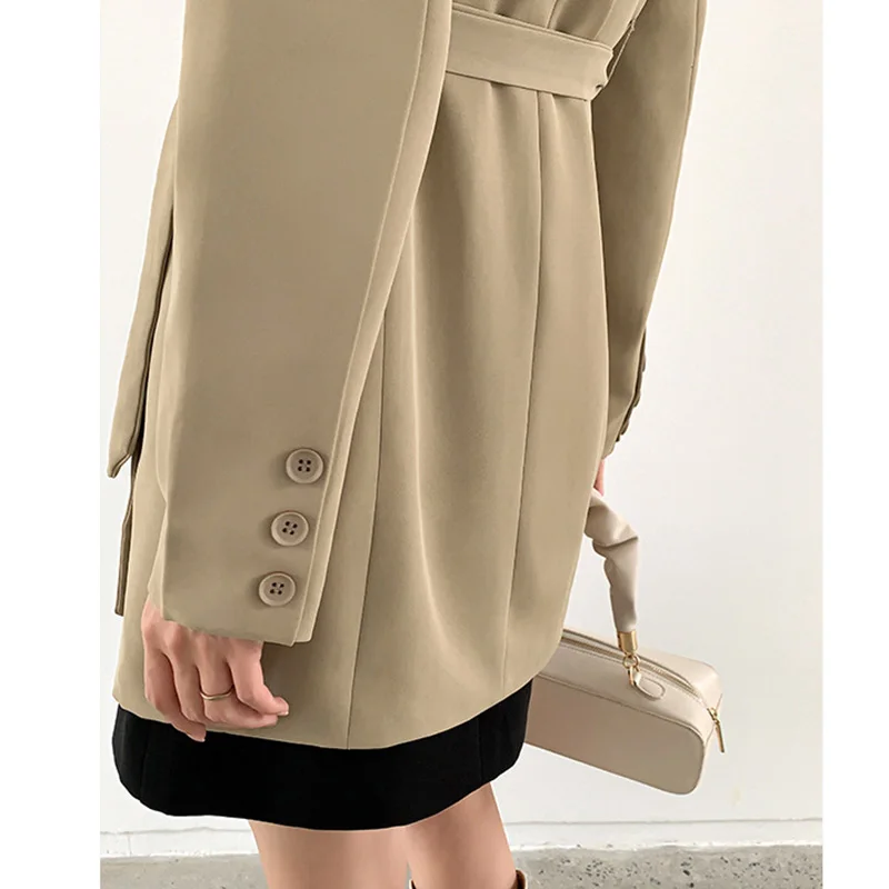 Новый дизайн весна осень Женский блейзер с поясом винтажный желтый большой