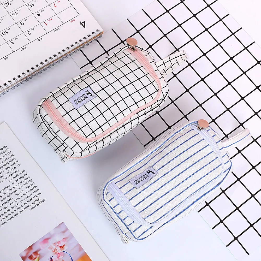 Полосатый пенал сплошной цвет школьные принадлежности trousse scolaire stylo двухслойные estuches Kawaii kalem kutusu astuccio scuola