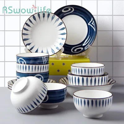 

16PCS Japanese Style Underglaze Ceramic Tableware Set Household Kitchen Utensils Bowls Plates Chopsticks Spoons Dishes