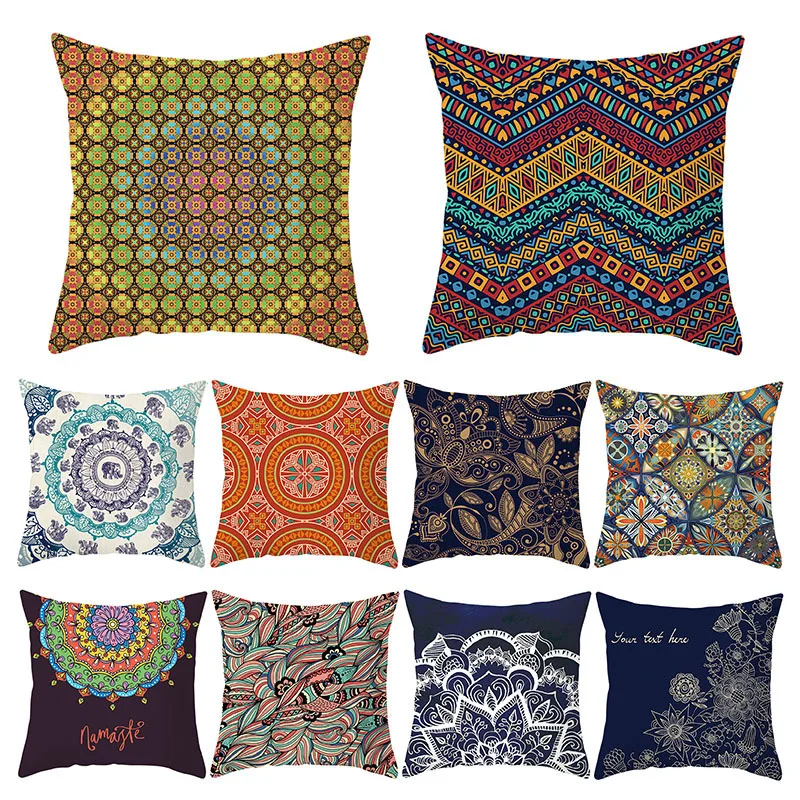 

В этническом стиле Стиль наволочка из полиэстера с геометрическим рисунком Чехлы 45X45 Мандала узор декоративная наволочка диванные подушки ...