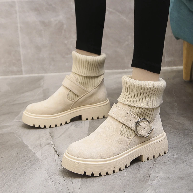 Women's Thick-Heeled Martin Boots, Winter British Wool-Cut Short Boots, Women's Thick-Soled Warm Single Boots зимние ботинки