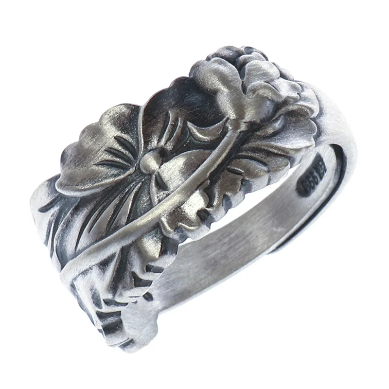 

Fashion Pure Silver Jewelry Matte Women's Chinese Style Lotus Flower Open Ring