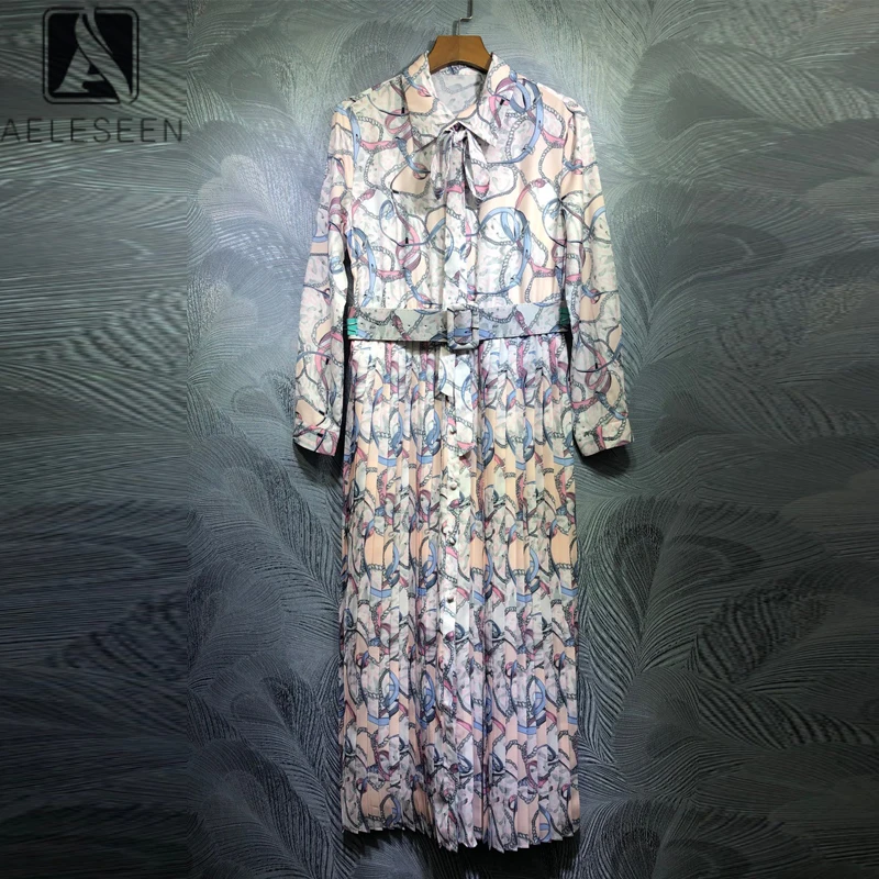 AELESEEN богемное весеннее платье женское 2020 подиум модное летнее с цепью принтом