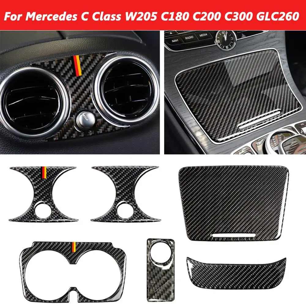 

Carbon Fiber Car interior Sticker Trim Decor For Mercedes Benz C Class W205 C180 C200 C300 GLC Rear Air Vent Storage Box Sticker