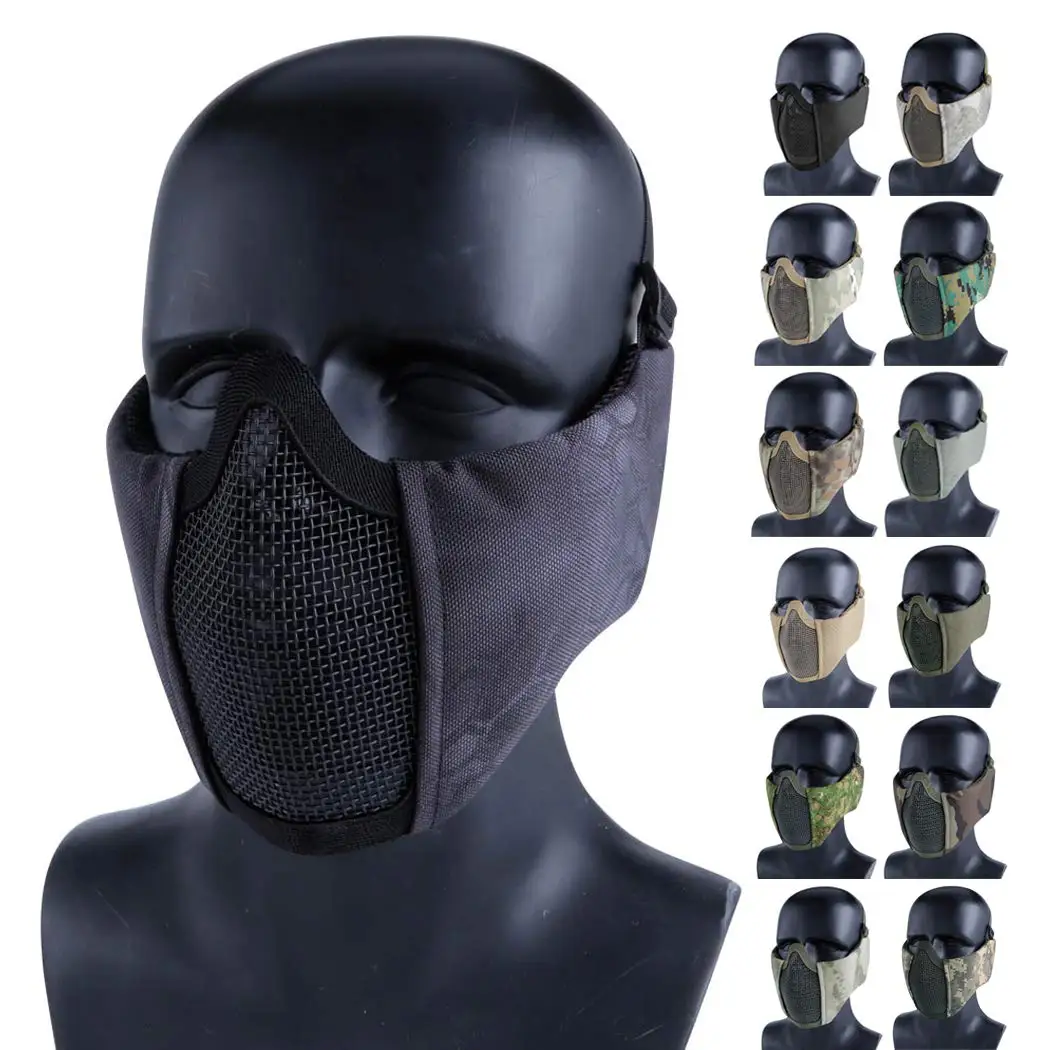 Airsoft Shooting Mesh Mask with Ear Protection Tactical Warrior Mask Half Face CS Game Tactical Mask