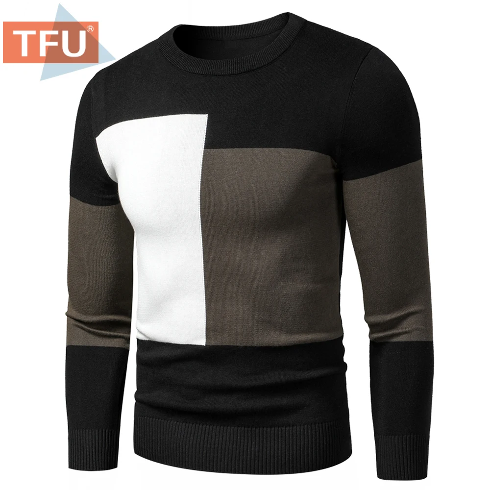 

TFU 2020 Autumn Winter New Men Fashion Patchwork Fleece Warm Sweaters Pullovers Men Outfit Casual England Style Sweater Pullover