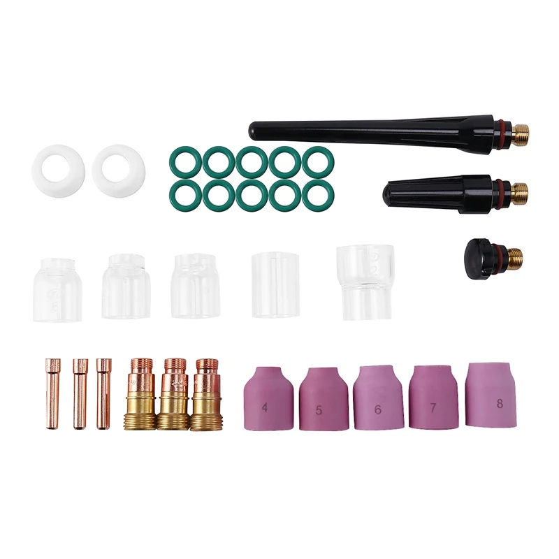 

31Pcs TIG Welding Torch Stubby Gas Lens 12 Pyrex Glass Cup Kit for WP-17/18/26 Welding Accessories