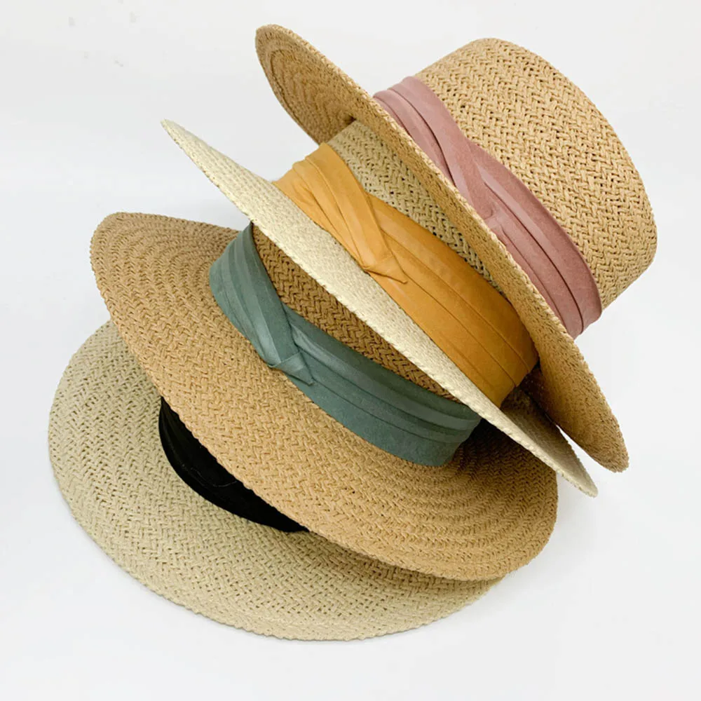 Summer Women Wide Brim Straw Hat Chapeau Paille Lady ribbon Sun Hats Boater Panama Beach Feminino Kentucky Derby Ascot | Аксессуары для