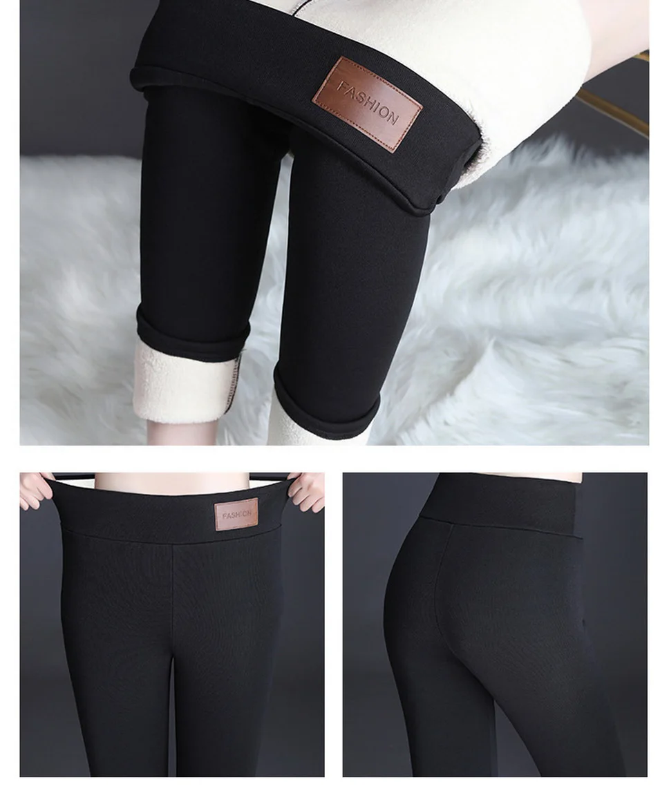 

FNOCE 2020 winter leggings women's pants seamless plus velvet thickened warm solid high waist skinny stretch slim casual pants