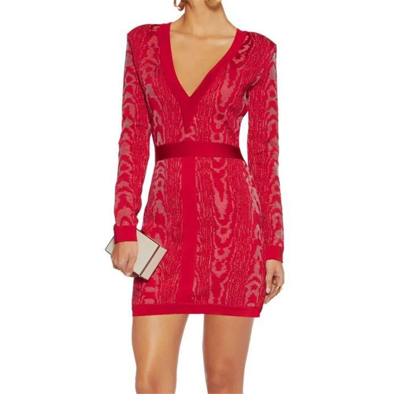 

Женское Бандажное платье с длинным рукавом, повседневное облегающее платье мини с V-образным вырезом в стиле Звезд, для клуба и вечерние НКИ,...