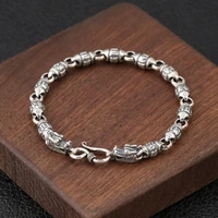 genuine 925 sterling silver jewelry personality six word mantra barrel beads silver men bracelet retro silver jewelry