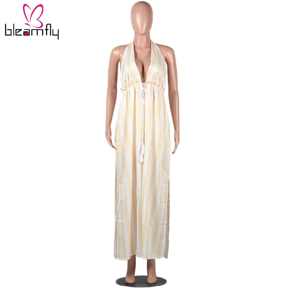 Новый женский короткий топ с бретелькой через шею и длинным полосатым принтом