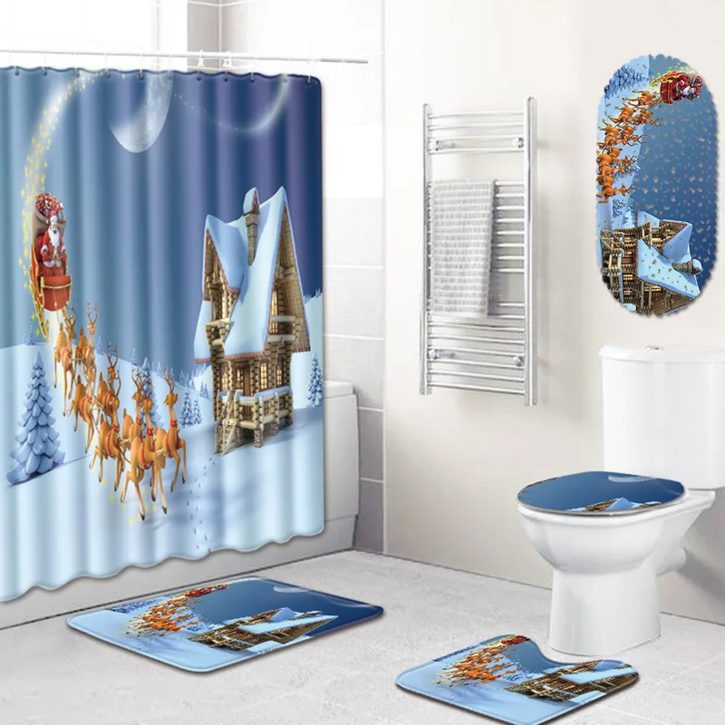 5 шт. набор для ванной с рождеством полиэстер занавеска душа ванная комната