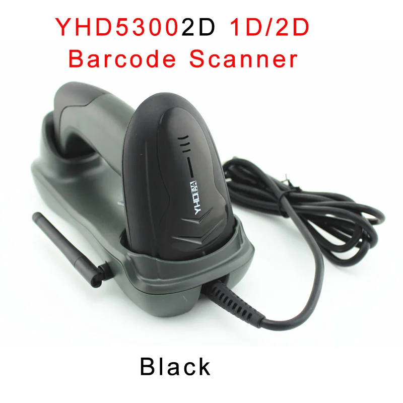 YHD53002D Black 433 МГц беспроводной сканер штрих-кодов 1D 2D QR PDF417 MD считыватель кодов 32 бит 4 Мб ручной считыватель кодов для POS терминала инвентаризации - Цвет: YHD53002D Black