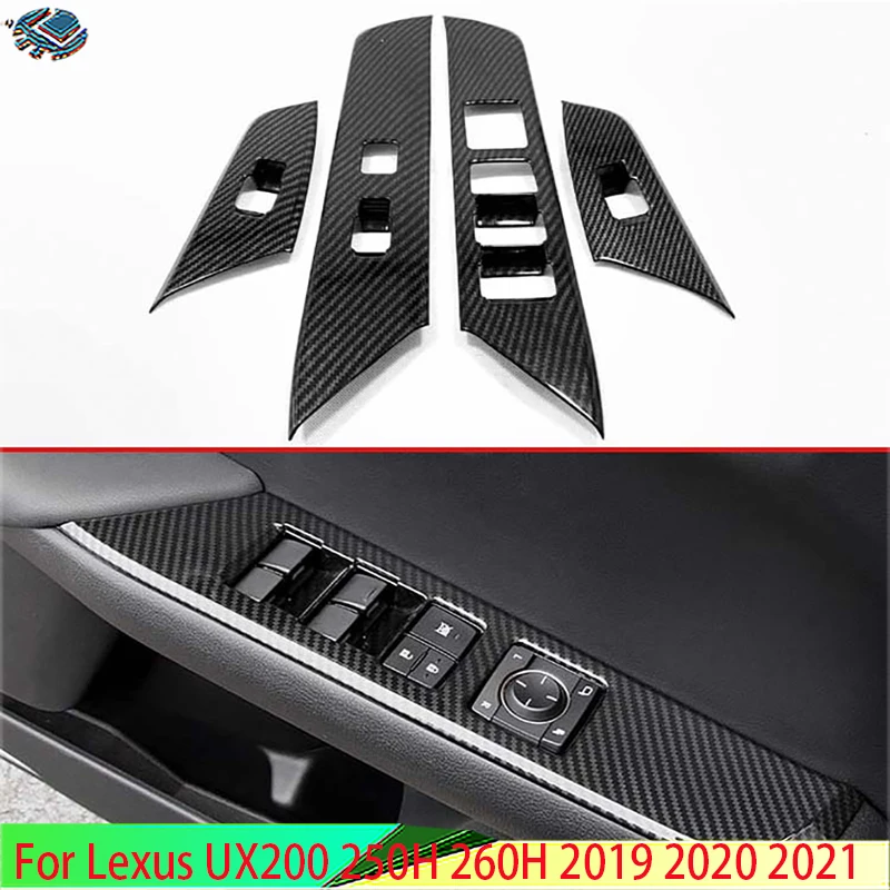 

For Lexus UX200 250H 260H 2019 2020 2021 Car Accessories Carbon Fiber Style Door Window Armrest Cover Switch Panel Trim Molding