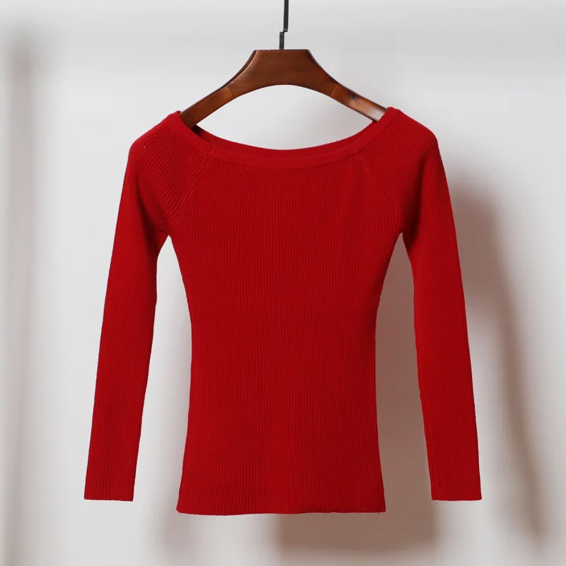 Women Long Sleeve Sweater Slash Neck Pullover 2020 New Spring Casual Solid Off the Shoulder Slim Knitted Female Tops | Женская одежда