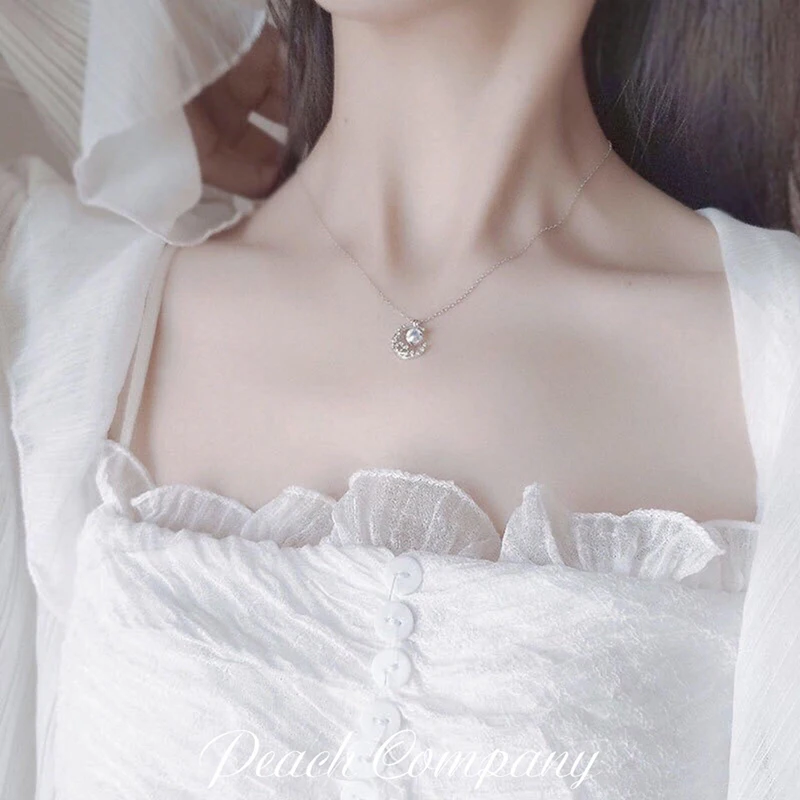 

Crystal Moon Opal Round Charm Necklace For Women Choker Collares Wedding Party Jewelry