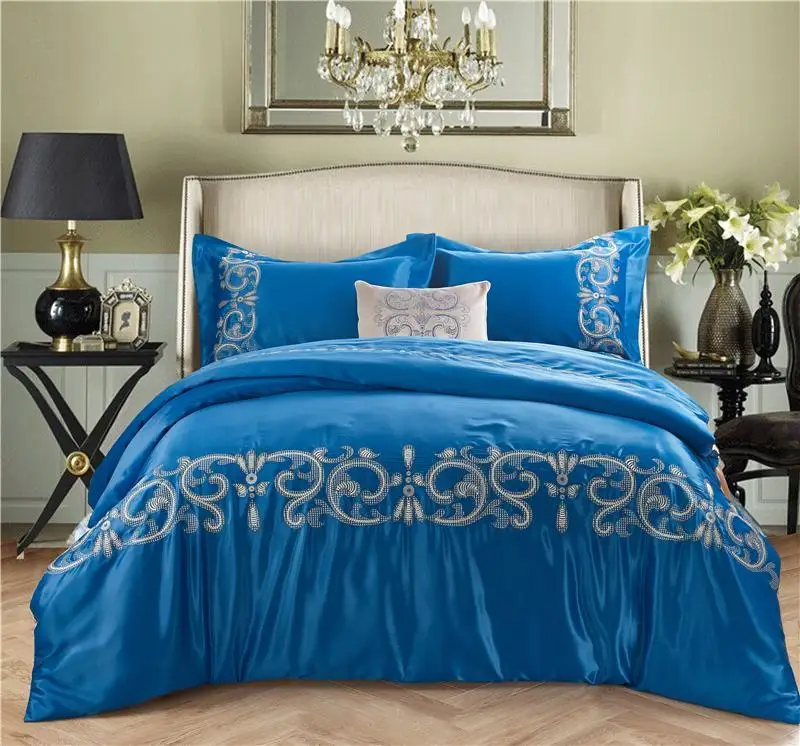 

4pcs Silk Egypt Cotton Classic Elegance Luxury Bedding Set Embroidery Duvet cover sets Bed Sheet Pillowcases Queen King size
