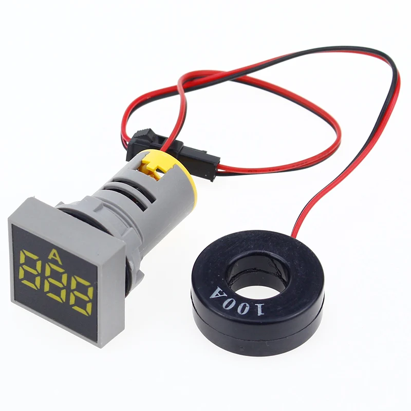 Yellow Current Meter 22 мм 0-100A цифровой амперметр измеритель тока/измерители напряжения индикатор светодиодная лампа квадратный сигнальный светильник - Цвет: Yellow Current Meter