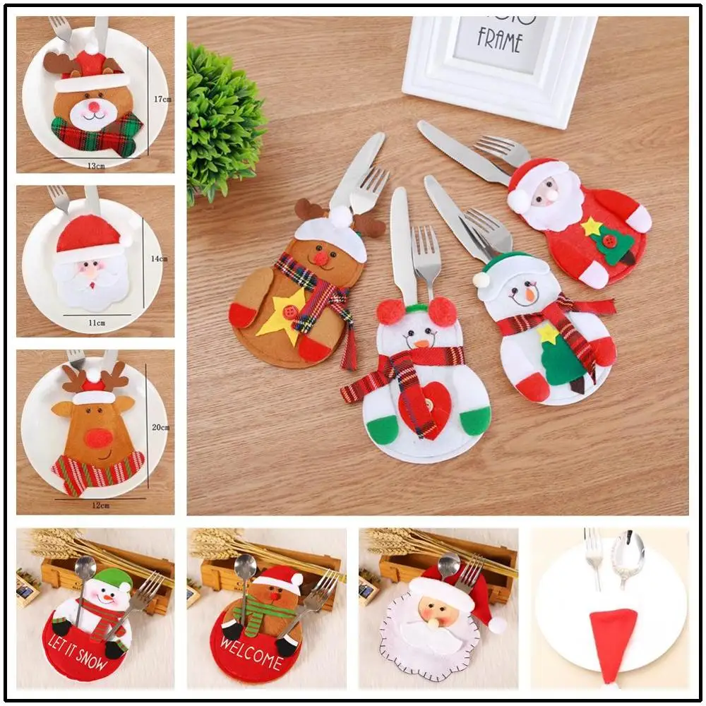 

200pcs Christmas Decorative Tableware Mini Caps Pocket Knife Fork Spoon set Holders New year Table Decoration Home Xmas Supplies
