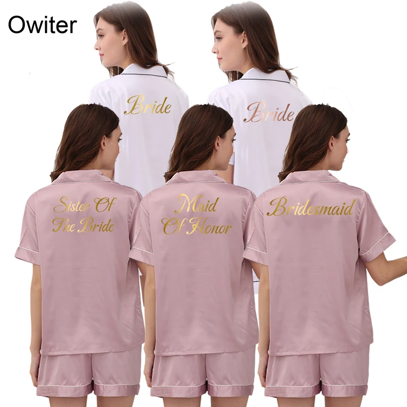 Pajamas Set Womens Ladies Satin Wedding Bridesmaid Bride Pyjama Set Silky Lounge Wear Pajamas Short Sleeve Pjs Set