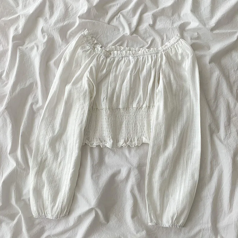 

Kimutomo Solid Folds Shirt Women's 2021 Spring New Korean Fashion Slim Square Collar Long Sleeve Short Blouse Girls Elegant