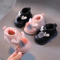 baby snow boots girls martin boots winter ankle boots 0 1 year children soft with big plush ball lace cute ankle boot pu fashion