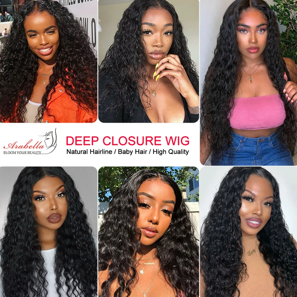 13x4 Lace Frontal Wig Brazilian Deep Wave With Baby Hair Pre Plucked Arabella Remy Front Human Wigs For Women | Шиньоны и парики