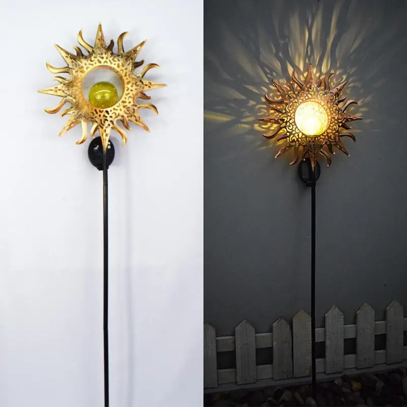 

Fashion Solar Hollow Led Sun Moon Flame Light Waterproof For Outdoor Lamps Lawn Landscape Iron Garden Retro V0O3